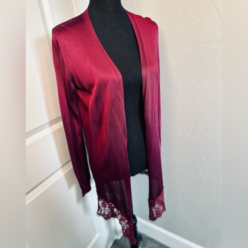 Emilio Pucci Cardigan Long Open Front Silk DesignerDeep Burgundy SIZE Small NEW! - Picture 5 of 16